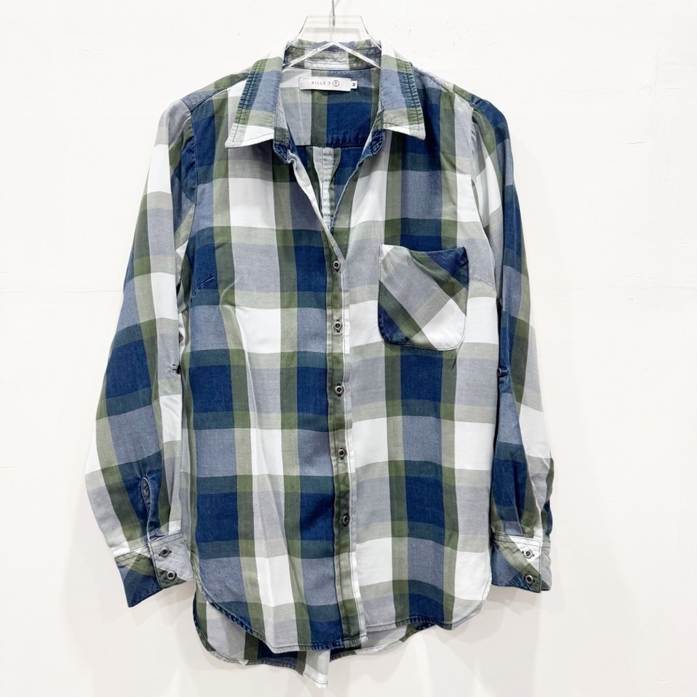 Billy T Mabry Chambray Button Down Shirt Long Sleeve Roll Tab XL